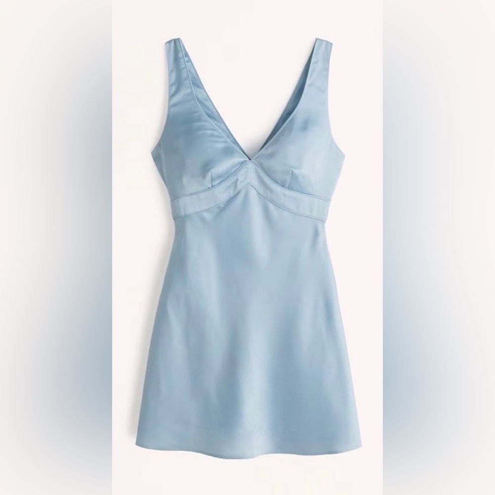 ABERCROMBIE SATIN SLIP MINI DRESS - MEDIUM TALL - LIGHT BLUE